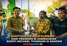 Bantuan Hewan Kurban Presiden RI untuk Sangihe Diserahkan Langsung Bupati Michael Thungari