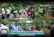 Camat Manganitu Festus Makaminan Turun Langsung Bersama Warga Perbaiki Jalan di Barangka
